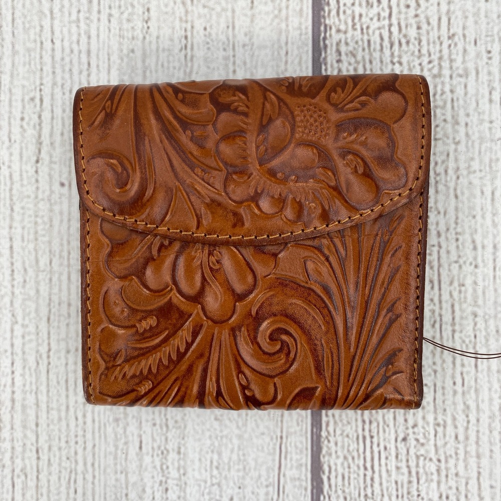 Patricia Nash Reiti Wallet Gold Burnished Tooled Leather Floral Western Boho